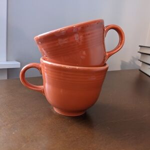 Pair Of Fiesta Ware Persimmon? Paprika? Red Orange Coffee Tea Cups Made In USA